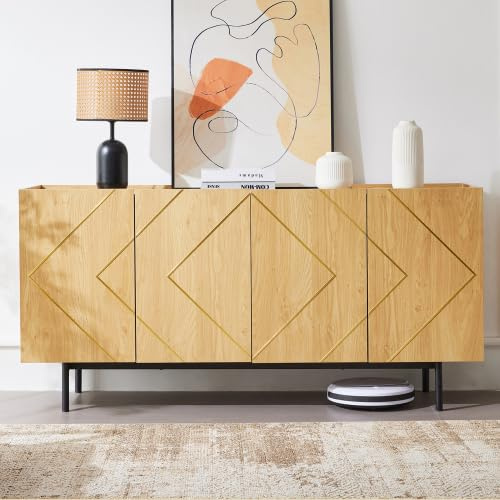 Merax Sideboard – Elegantes Kommode mit grifflosen Türen und verstellbaren Regalen, ideal als Wohnzimmerschrank oder Küchenschrank – 160 cm, Naturfarben