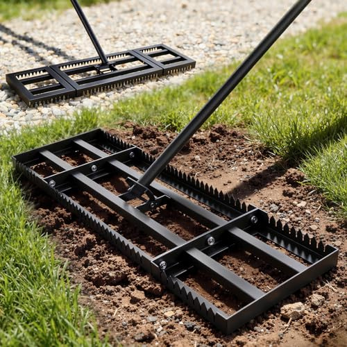 Housolution Rastrillo Nivelatore di Prato 32x10,Manico Regolabile 72