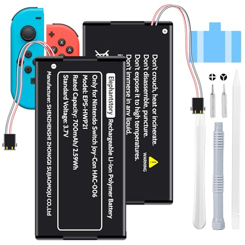 Elephantstory 2 Stück HAC-006 Akku für Nintendo Switch Joy-Con, 700 mAh Kapazität Lithium-Polymer Ersatzakku mit Reparaturwerkzeug
