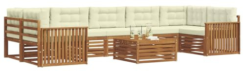 vidaXL Outdoor-Sofagarnitur mit Kissen 8 pcs Natur und Creme, Garten-Sofa, modulares Möbel, robuste Sitzgelegenheiten, Moderne Lounge für Terrassen, bequemes Set
