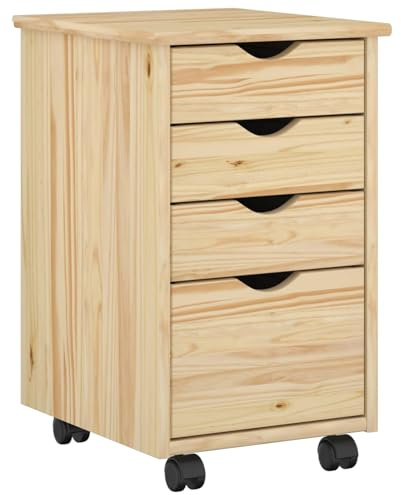 vidaXL Rollschrank Mit Rad Braun 34 x 39 x 56 cm Massives Kiefernholz