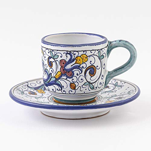 Fima thatsArte.com - Italian Ceramic Espresso Cup & Saucer Ricco Deruta Blu - Hand Painted Cup, Made in Italy Ceramics, Handmade Coffee Cups, Italian Ceramics Deruta, Italian Pottery