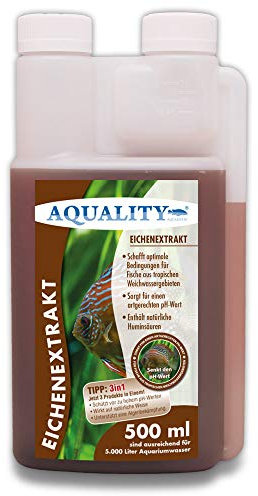 AQUALITY Aquarium Eichenextrakt (Senkt den pH-Wert für artgerechtes und weiches Wasser - Optimal für Fische aus tropischen Weichwassergebieten Diskus und Skalare), Inhalt:0.5 Liter
