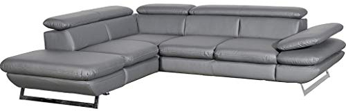 Mivano Ecksofa Prestige / L-Form-Sofa mit Ottomane / Kopfstützen und Armlehne verstellbar / 265 x 74 x 223 / Kunstleder, dunkelgrau