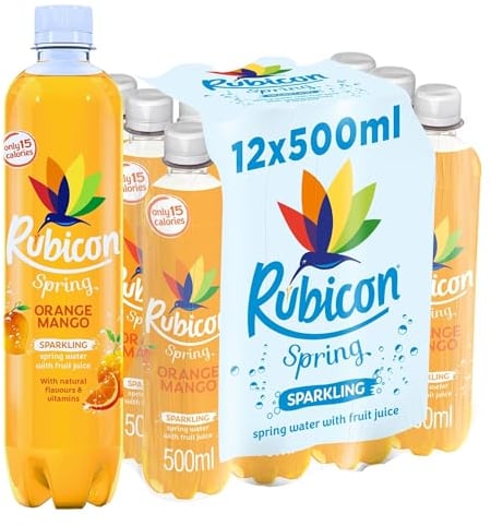 Rubicon Spring 12 Pack Orange Mango, Sparkling Spring Water with Real Fruit Juice & Natural Flavours, Only 15 Calories - 12 x 500ml Multipack Bottles