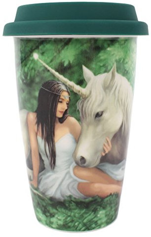 Something Different Anne Stokes Pure Heart Travel Mug, Ceramic, Green, 9.2 x 11.8 x 13.6 cm