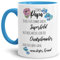 Familien-Tasse Lieber Papa - Du bist mein Superheld, liebster Quatschmacher und mein bester Freund - Geschenk-Idee/Innen & Henkel Hellblau