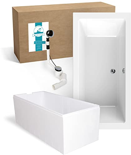 Calmwaters® Acryl Premium Badewanne Komplettset 190x90 cm - Made in EU - mit Wannenträger & Ablaufgarnitur - Duo-Badewanne 2 Personen