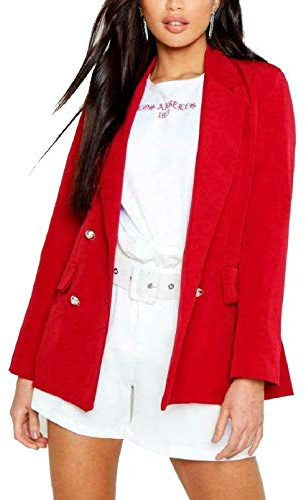 Womens Ladies Double Breasted Military Gold Button Collared Duster Jacket Blazer 8-26