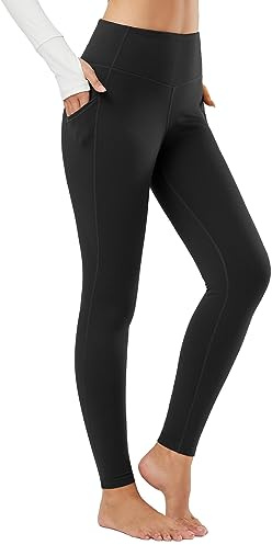 baleaf Women's Fleece Lined Leggings Thermal Warm Winter Tights High Waisted Thick Yoga Pants Cold Weather with Pockets Black M