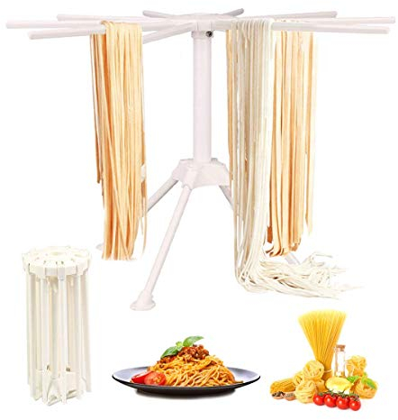 Homemade Pasta Drying Rack with 10 Bar Handles Collapsible, Fresh Pasta Maker Spaghetti Dryer Stand Noodle Drying Holder, Easy Storage and Quick Set-Up(White)