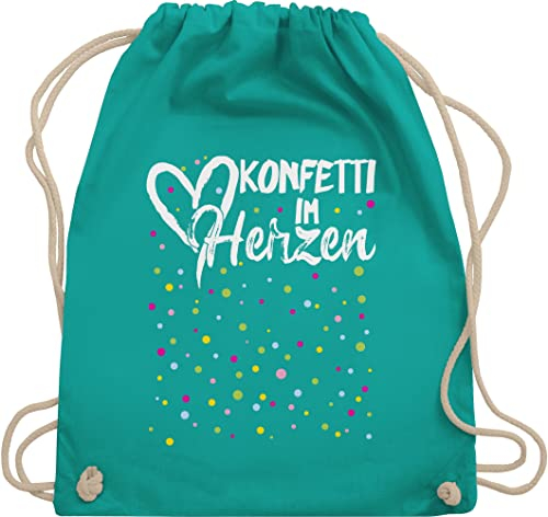 Turnbeutel Rucksack - & Fasching - Taschen - Konfetti im Herzen Karneval I - Unisize - Türkis - tasche für wurfmaterial karnevalsbeutel faschings herz beutel karnevalstasche karnevals confetti