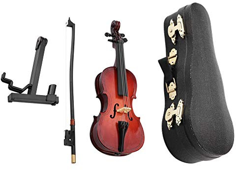 NEUFDAY Miniatur-Cello-Instrument-Modell, 5,5-Zoll-Miniatur-Cello-Replikat aus Holz mit musikalischen Geschenkornamenten im Etui-Instrument-Modell