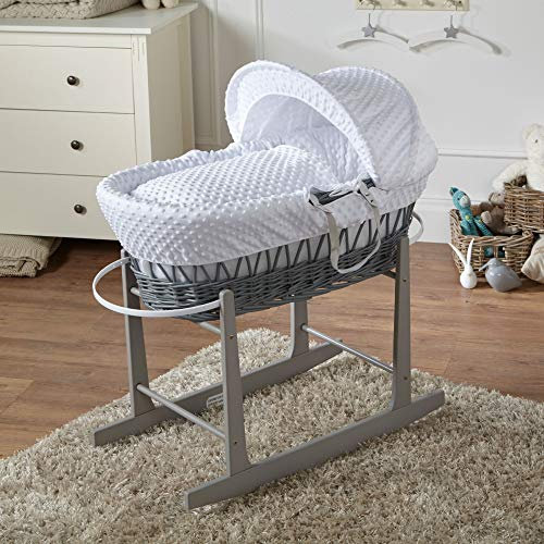 For Your Little One White Dimple Grey Wicker Moses Basket With Stand