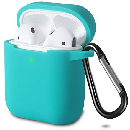 KOKOKA Schutzhülle Hülle Kompatibel mit AirPods 2 & 1, Silikon Schutzhülle Hülle Case für AirPods 2 & 1, LED an der Frontseite Sichtbar Stoßfeste Schutzhülle, Sea Green