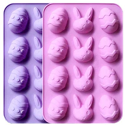 Osterei und Hase Silikon Schalen Tablett pralinenform silikon 2pcs erei und Hase Silikonformen Tablett Schokoladenform 12 Mulden Silikonform für Ostern Schokolade Gummibäck und Süßigkeiten- Pink Lila