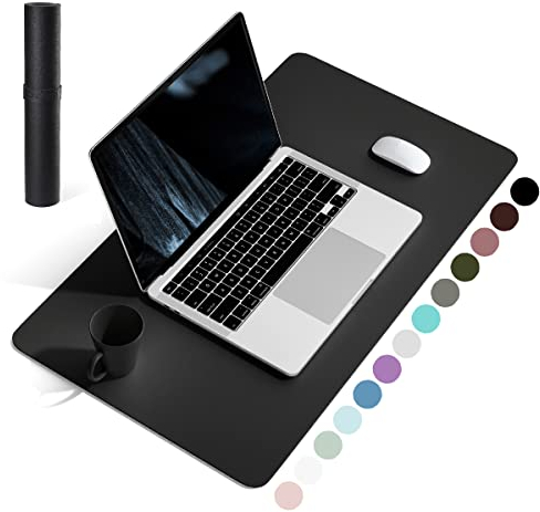 YSAGi Non-Slip Desk Pad, Waterproof PVC Leather Desk Table Protector, Ultra Thin Large Mouse Pad, Easy Clean Laptop Desk Writing Mat for Office Work/Home/Decor (60 x 35 cm, Black)