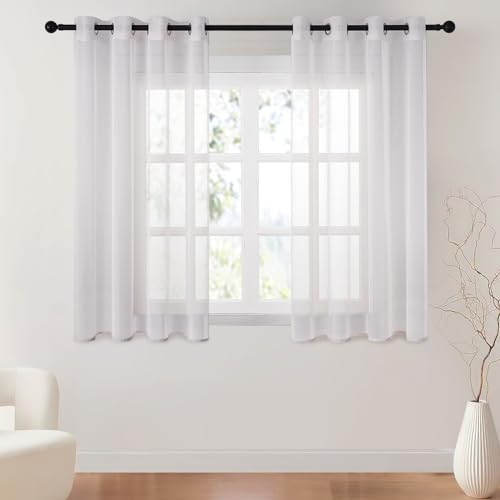 CUTEWIND Gardinen mit Ösen Vorhänge Wohnzimmer Halbtransparente Vorhang aus Voile Polyester Ösenschal Transparent Wohnzimmer Gardine für Schlafzimmer 140 X 145 cm B x H 2 Stücke Graurosa