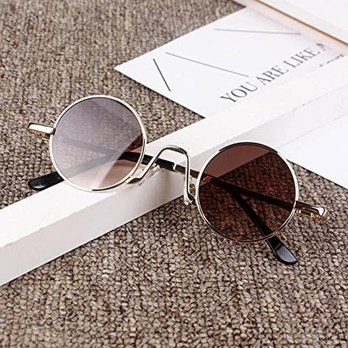 WQZYY&ASDCD Sonnenbrille Herren Damen Runde Mode Farbe Niedlichen Retro Rahmen Brille Uv400-Braun