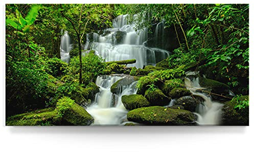 BilderKing Wandbild Wasserfall Regenwald - 180cm x 90cm Leinwand auf 4cm Keilrahmen