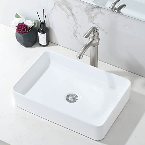 HLBLFY - Fregadero de porcelana blanca de 20 pulgadas, fregadero rectangular sobre encimera, fregadero de encimera para gabinete, lavabo