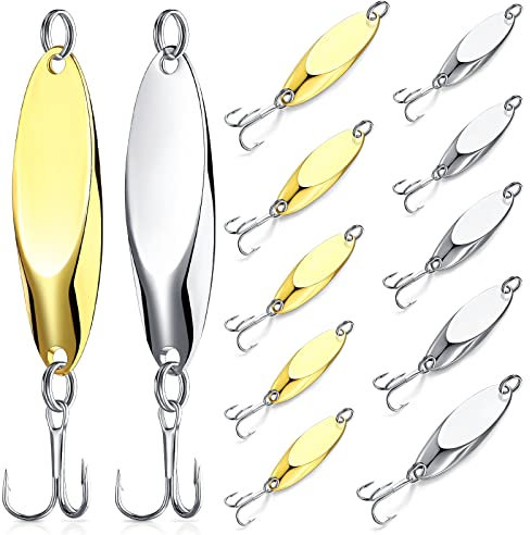 BBTO 30 Stück Angelköder Drillingshaken, Angellöffel, Hartmetall-Löffel, Spinnlöffel Gold Silber für große Distanzen, gegossen, Salzwasser, Süßwasser Angeln in 1/5 Unzen, 3/8 Unzen, 1/2 Unzen