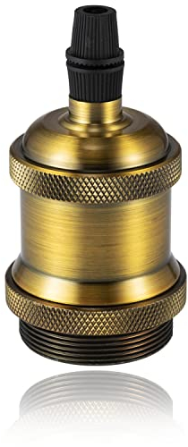 Vecys Vintage E27 Adaptateur Douille,Edison Suspension lampe,Solide Cuivre Céramique Douille pour Plafonds Bricolage Suspension Lampe(Laiton Antique,1pcs)