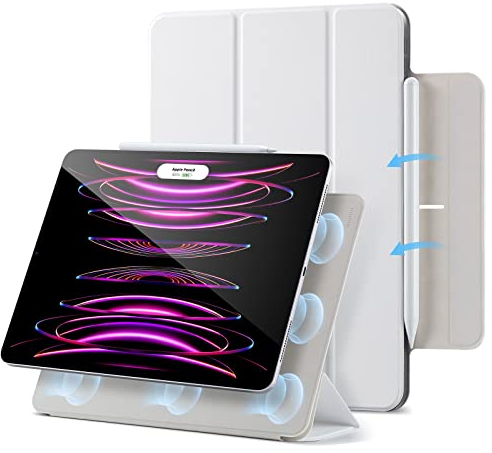 ESR für iPad Pro 12,9 Zoll Hülle 2022/2021/2020 (6./5./4. Generation), iPad Air 13 Zoll M3/M2 (2025/2024) Hülle, Starke Magnetbefestigung, Trifold Ständerhülle, Volle Pencil 2 Unterstützung, Weiß