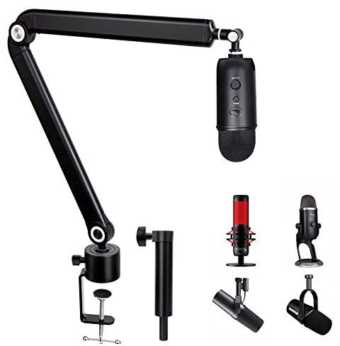 Mic Stand Boom Arm with Extension Tube - Mic Boom Arm Compatible with HyperX QuadCast, Weighted Metal Height adjustment Mic Arm for QuadCast,Blue Yeti,Shure MV7,Rode and Most Gaming Mic By SUNMON