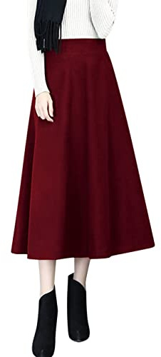 Jupes d'hiver longues pour femme - Taille haute élastique - Ligne A - Jupe midi plissée en laine - Jupe pour femme - Jupes d'hiver longues