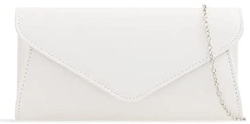 UShopUK Plain Faux Leather Bridal Prom Wedding Evening Clutch Party Purse Hand Bag (White)
