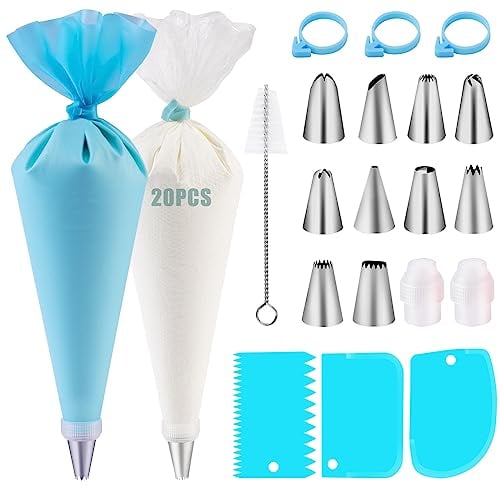 Spritzbeutel mit Tüllen 40 Stück, Nifogo Spritztüllen Set, Torten Zubehör mit Spritztüllen Edelstahl, Silikon Spritzbeutel für Cupcakes, Torten Dekorieren, Kuchen