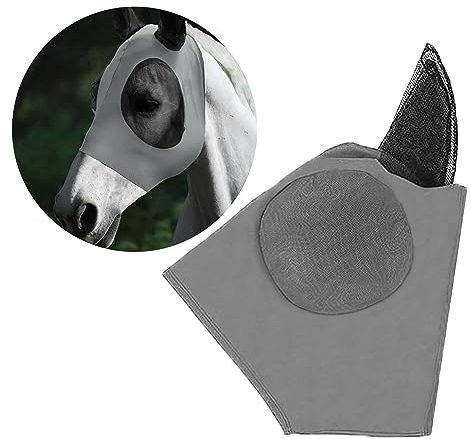1 Stück Pferde-Fliegenmasken, elastische Pferde-Fliegenmasken, Anti-Fliegen-Masken mit Ohrenschutz, Anti-UV-Pferde-Gesichtsmasken, bequem und atmungsaktiv, wiederverwendbar (grau)