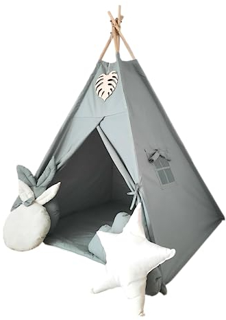 Tipoo Tipi-Zelt Boho Monstera Holzdekorationen, Kissen, Matte, Stabilisator