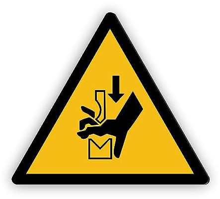 Warnzeichen (W030) Warnung vor Quetschgefahr der Hand zwischen Werkzeugen einer Presse - Dreieckiges Warnschild - nach DIN EN ISO 7010