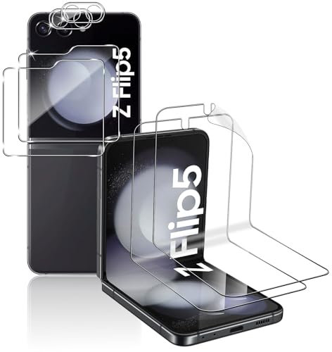 QULLOO Protection écran pour Samsung Galaxy Z Flip 5 5G, Flexible TPU Protecteur D'écran + Arrière Verre Trempé + Caméra Protecteur [2+2+2 pièces], Ultra Résistant HD Transparent