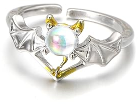 Donboly 925 Silber Mondstein Ring für Frauen/Männer Engel und Dämonen Offen Einstellbare Mondstein Ringe Silber Vintage Zirkonia Ring Oval Runde Herz Edelstein Ring Schmuck (Teufel)