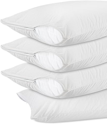 Utopia Bedding Waterproof Pillow Protectors Zippered (4 Pack), Standard White, Terry Pillow Encasement, Bed Bug and Dust Mite Proof Pillow Covers