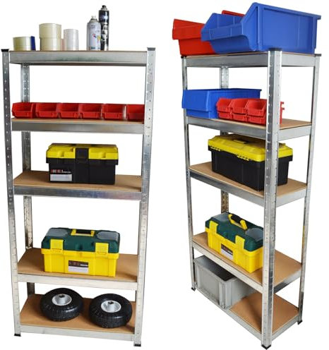 Vivo Technologies 5 Tier Boltless Industrial Racking Garage Shelving Storage Shelf Heavy Duty Garage Shelving Unit 175kg Load Weight Per tier