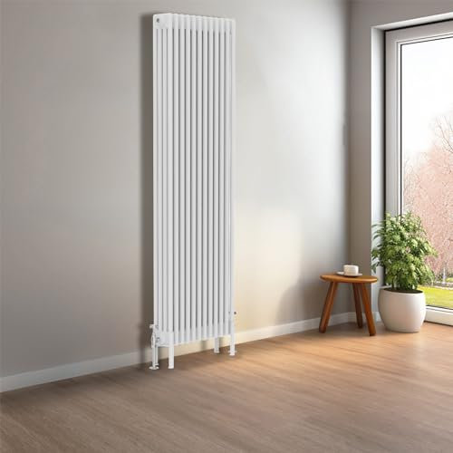 NRG Cast Iron Radiator Four Column 1800x560mm Gloss White Traditional Column Cast Iron Style Radiator Central Heating Radiator Perfect for Bathrooms, Kitchen, Living Room
