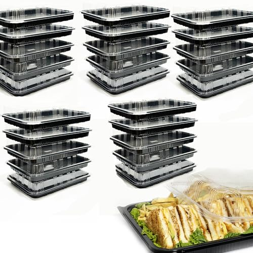 TRAYA Pack of 25 Sandwich Platter Trays With lids - Plastic Catering Trays With Lids for Meal Prep, Cakes, Treats and Sandwiches (33.5cm x 24cm x 7cm).
