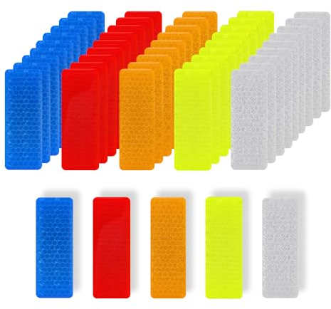 50 Stück Warnung Reflektierende Aufkleber Sicherheit Warnband, 3x8 cm Selbstklebend Reflektor Sticker, Wasserdicht Reflektorband für Motorräder, Autos, Fahrräder, Kinderwagen, Rucksäcke(5 Farben)