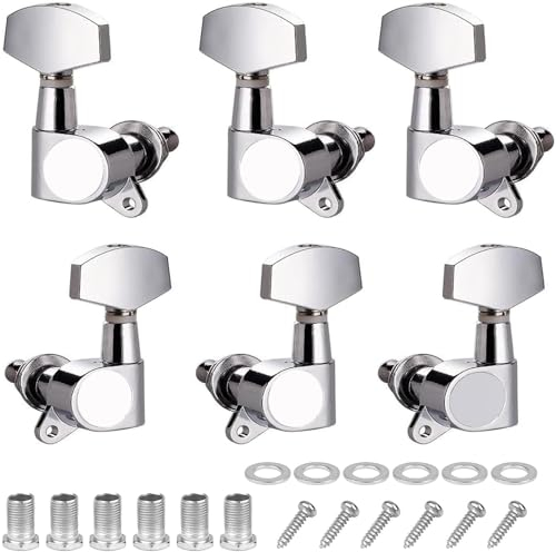 6 Stück Gitarren Mechaniken, Gitarren Stimmwirbel, Metall Mechanik Locking Key, 3L3R Gitarre Tuning Key Peg für E Gitarre(Silber)