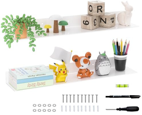 Sezanrpt 76cm weiß schwimmende Regale für Wanddekoration, Acryl Organizer Speicher Wand Regalhalter mit einem kostenlosen Schraubendreher, 2-Pack(76cm)