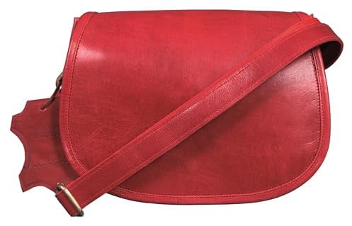 Madosh Satteltasche für Damen, echtes Leder, Cross-Over, kleine Handtasche, Rot/Ausflug, einfarbig (Getaway Solids), Medium