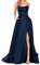 liangp Ballkleider für Damen, lang, elegant, rückenfrei, Lange Kleider, Crisn-Satin-Spaghetti-Party-Abschlussballkleid, Seitenschlitz, Hochzeits-Abend-Partykleid mit Taschen (Dark Blue #4, S)