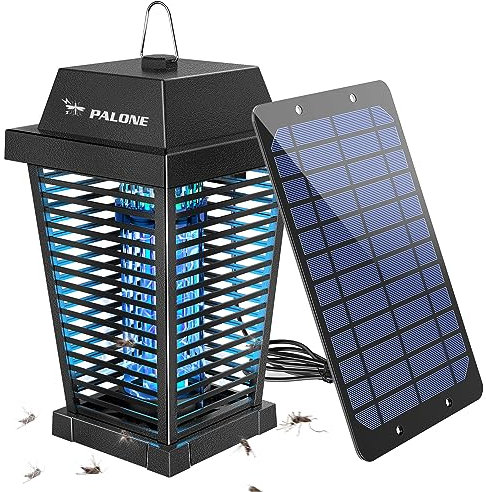 PALONE Lampara Antimosquitos Solar 4500v, Panel Solar de 7,5 W, Antimosquitos Electrico Admite Carga USB-C O Solar, IgníFugo e Impermeable, Apto para Uso en Interiores y Exteriores.
