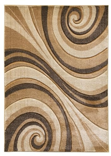 SrS Rugs® Impulse - Area Rug for Living Room, Bedroom, Hallway Runner Rug - Abstract Geometric Design - Provides Home with Comfort and Warmth (Spirals Beige, 120cm x 170cm)