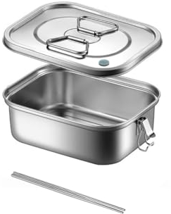 HSNAXingLife Lunchbox aus Edelstahl,Doppellagige Bento Boxen,Lebensmittel Behälter für Picknicks mit Deckel,Versiegelt und Auslaufsicher,Hohe Kapazität,Stäbchen Mitbringen (Einzelne Schicht, 22cm)
