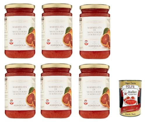 Italian Gourmet Marmellata Arancia Rossa di Sicilia IGP 6 x 360g Konfitüre | Blutorangen-Aufstrich aus Inselernte, gusto agrumato intenso, ideale per, Gesamtnettogewicht 2,16 kg + Kostenlos Polpa 400g